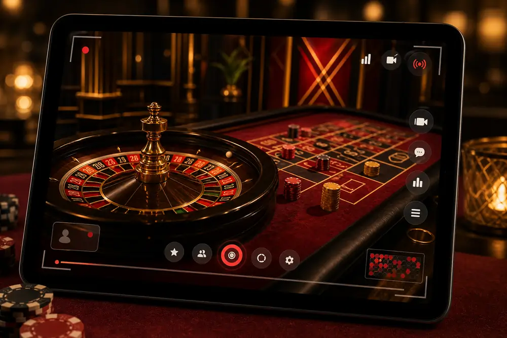 Ilustrasi tablet menampilkan siaran langsung meja roulette